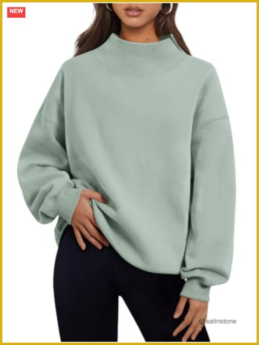 Oversized Mock Neck Sweatshirt Fleece Lined Pullover